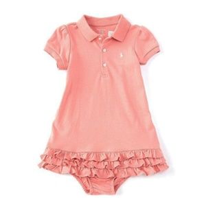 Ralph Lauren Baby Girls Ruffled Polo Dress and Bloomer, 2 Piece Set